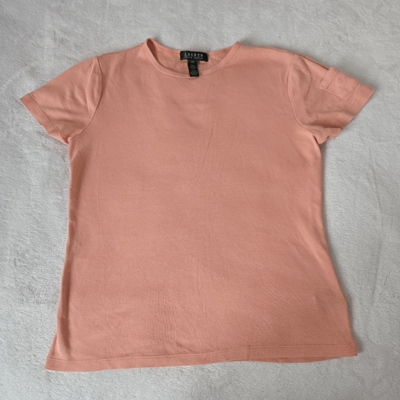 Y2K Lauren Ralph Lauren Womens XS TShirt Peach Coral Short Sleeve Cotton RL Logo - Picture 2 of 10